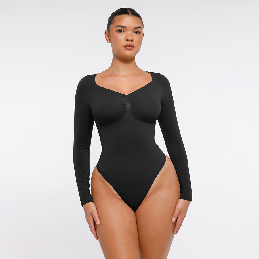 Marcella -  Naadloze Lange Mouw Body met String, Borstondersteuning & Buikcontrole