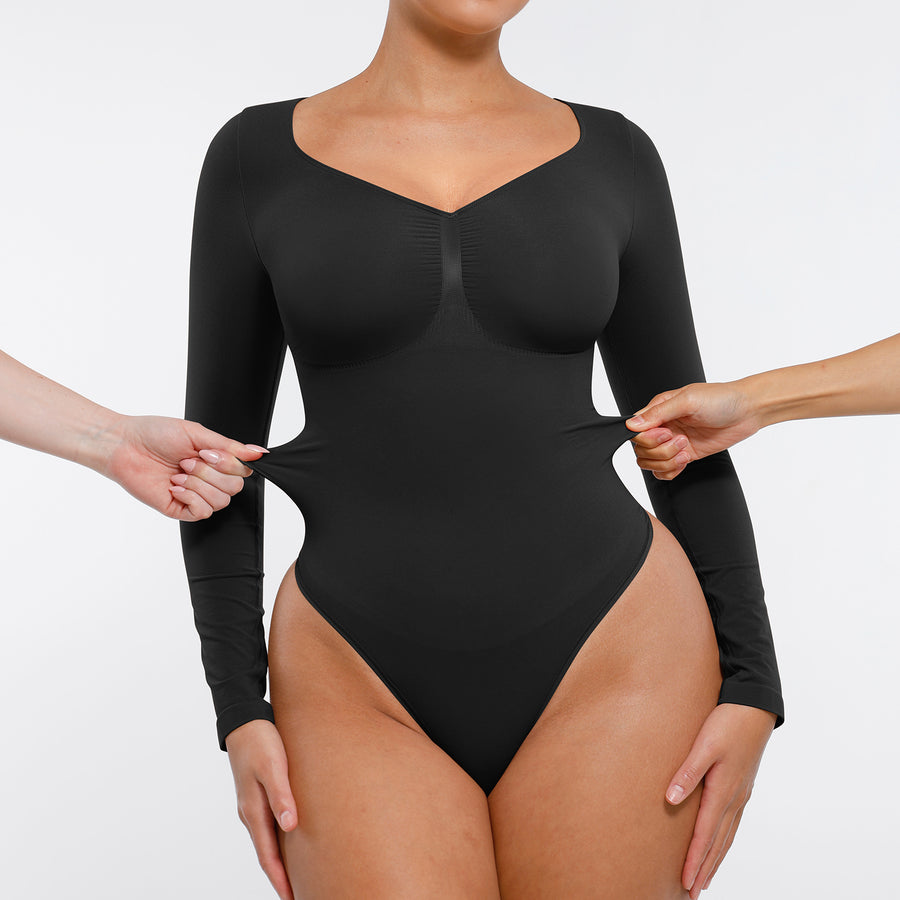 Marcella -  Naadloze Lange Mouw Body met String, Borstondersteuning & Buikcontrole