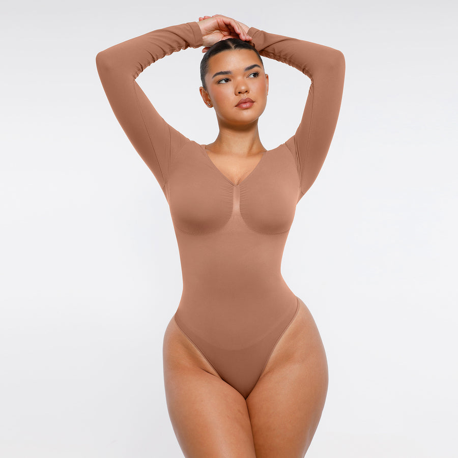 Marcella -  Naadloze Lange Mouw Body met String, Borstondersteuning & Buikcontrole