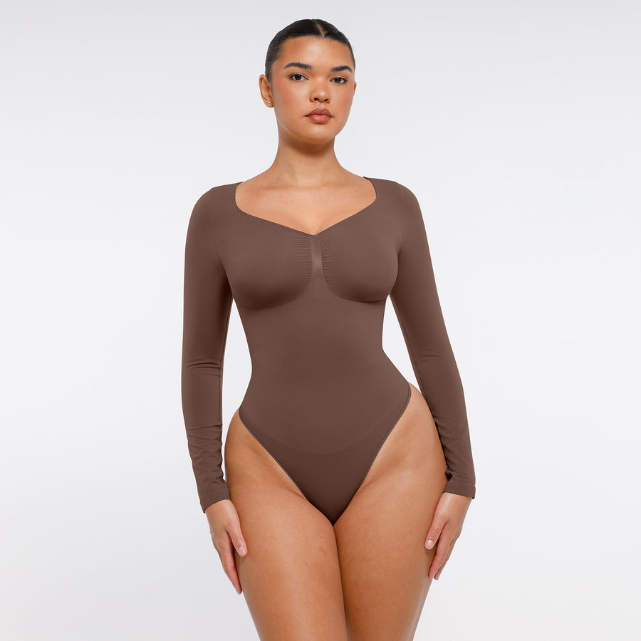 Marcella -  Naadloze Lange Mouw Body met String, Borstondersteuning & Buikcontrole