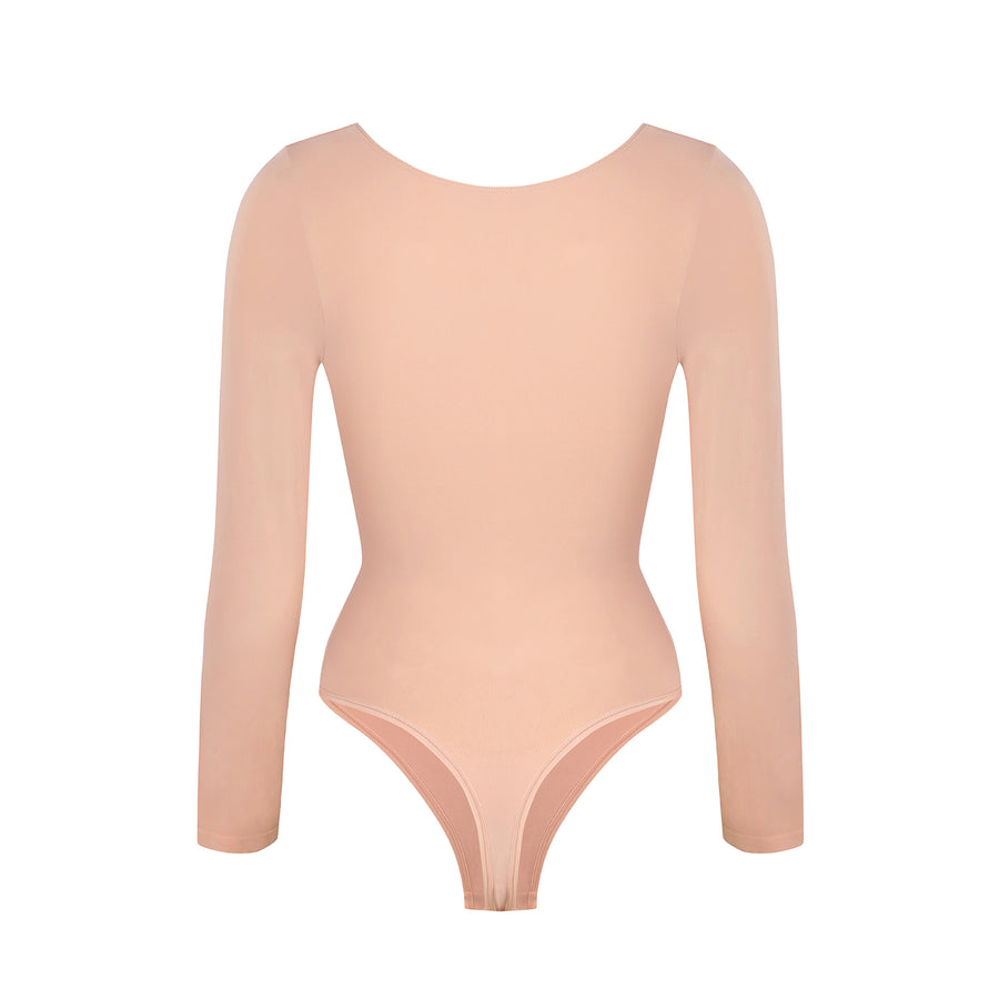 Marcella -  Naadloze Lange Mouw Body met String, Borstondersteuning & Buikcontrole