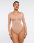 Marcella -  Naadloze Lange Mouw Body met String, Borstondersteuning & Buikcontrole