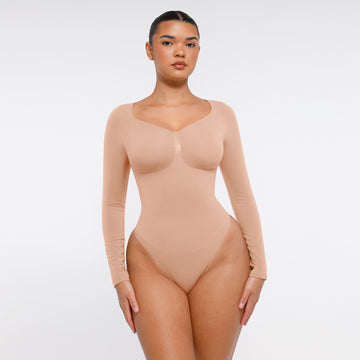 Marcella -  Naadloze Lange Mouw Body met String, Borstondersteuning & Buikcontrole