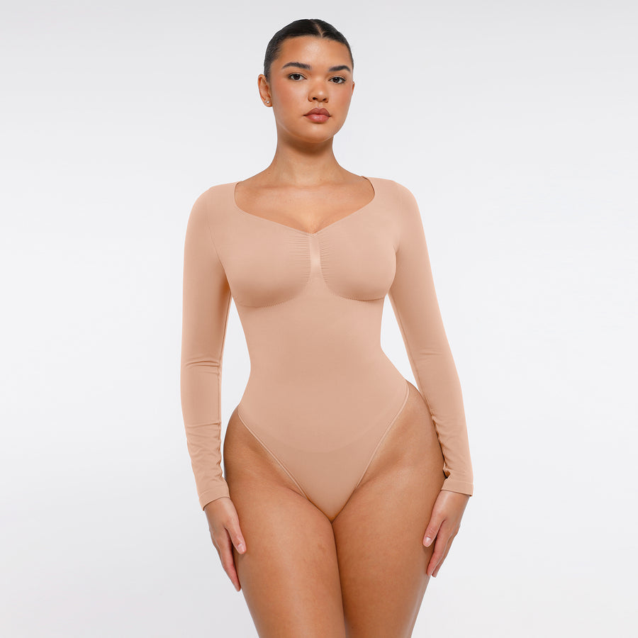 Marcella -  Naadloze Lange Mouw Body met String, Borstondersteuning & Buikcontrole