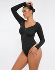 Marcella - Naadloze Lange Mouw Body met String, Borstondersteuning & Buikcontrole - Bella Fit™