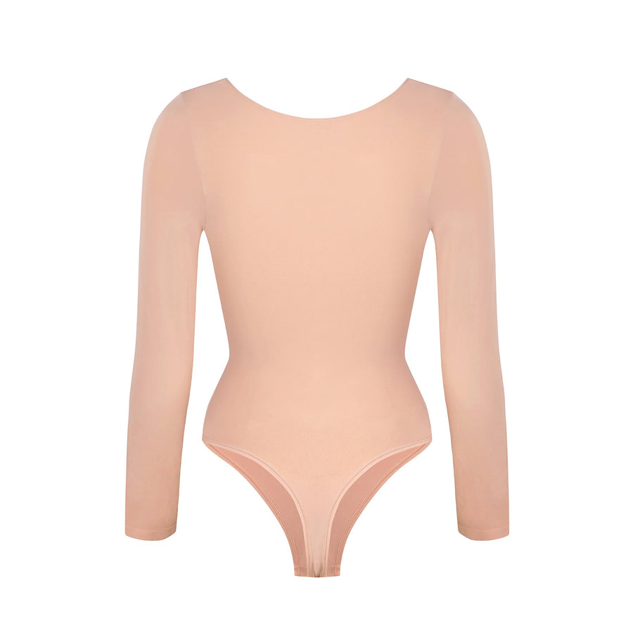 Marcella - Naadloze Lange Mouw Body met String, Borstondersteuning & Buikcontrole - Bella Fit™