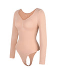 Marcella - Naadloze Lange Mouw Body met String, Borstondersteuning & Buikcontrole - Bella Fit™